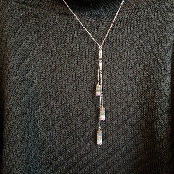 Lariat Necklace with three sliced amethyst - Picture 1 of 4